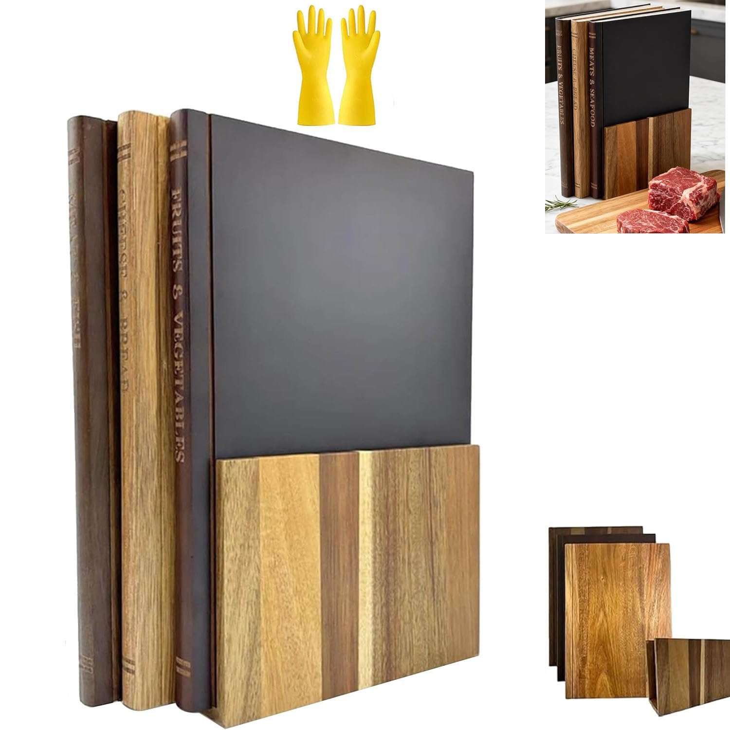 Tabla de cortar que parece libros - Juego de tablas de cortar con tabla de cortar con soporte para decoración de cocina y preparación de comidas (33 x 25,5 x 1,9 cm)