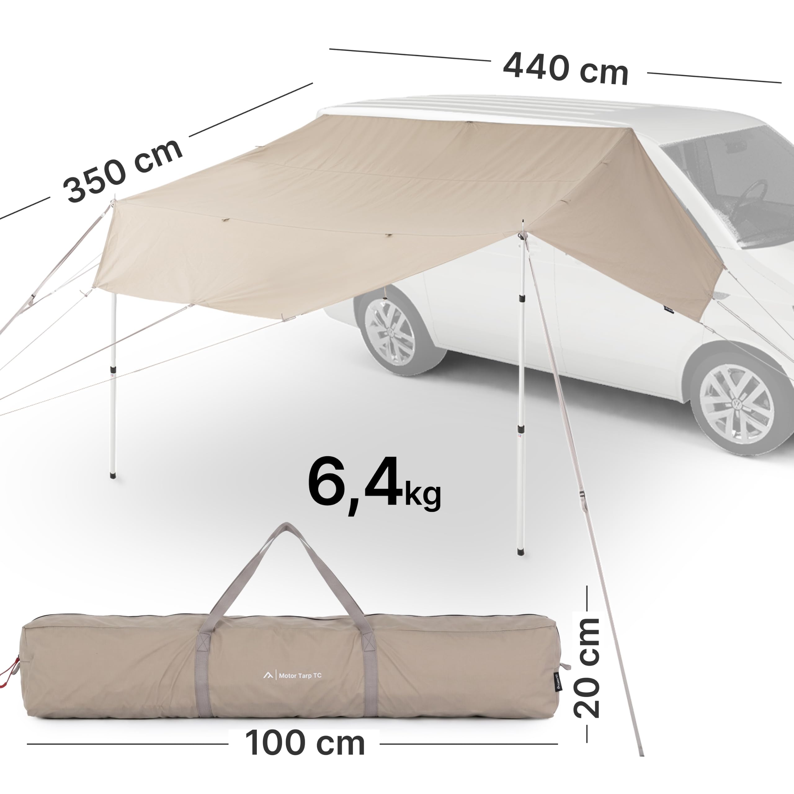 qeedo Motor Tarp TC Baumwoll-Sonnensegel für Bus und Auto mit Kederschiene und Saugnäpfen