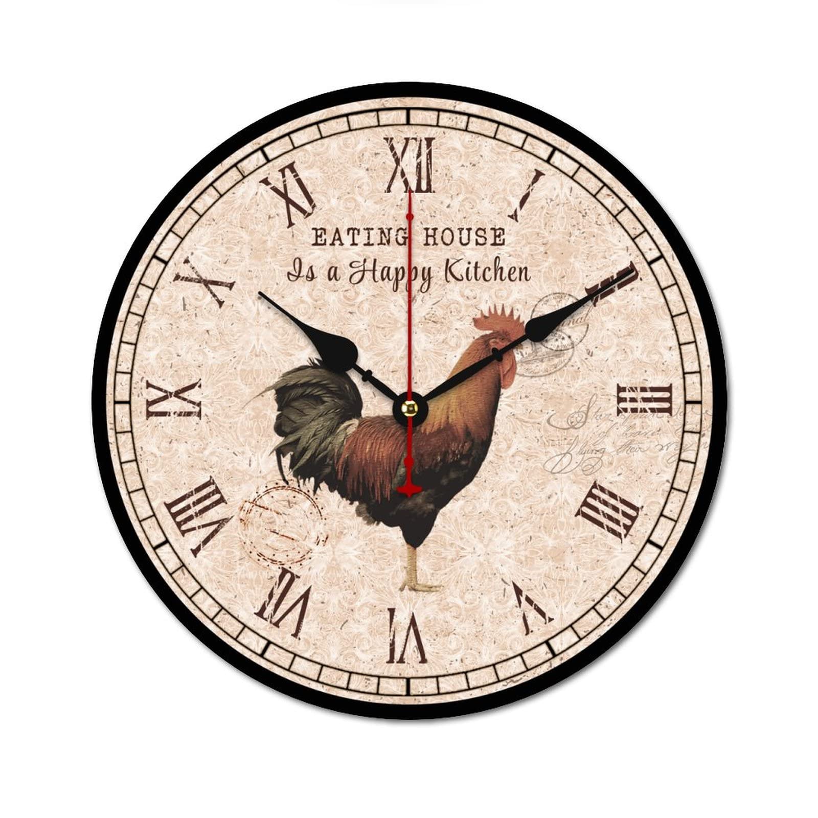 Horloge murale sans tic-tac bois oiseaux pendule décoration ferme vintage 38 cm