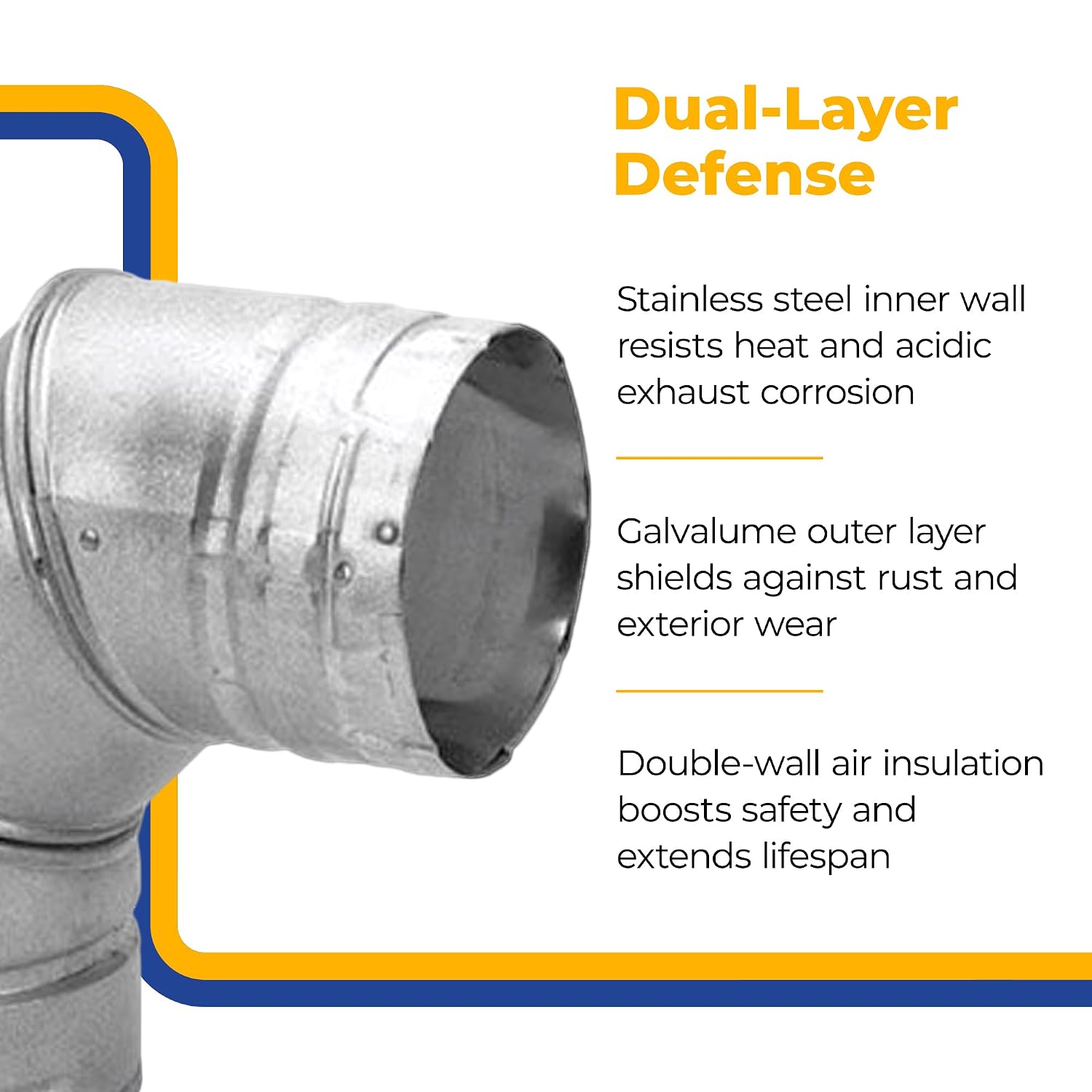 DuraVent 90-Degree Pellet Stove Vent Elbow, Stainless-Steel Insulated Double-Wall Vent, 3" Diameter to Vent Smoke and Exhaust for Multi-Fuels, Grey