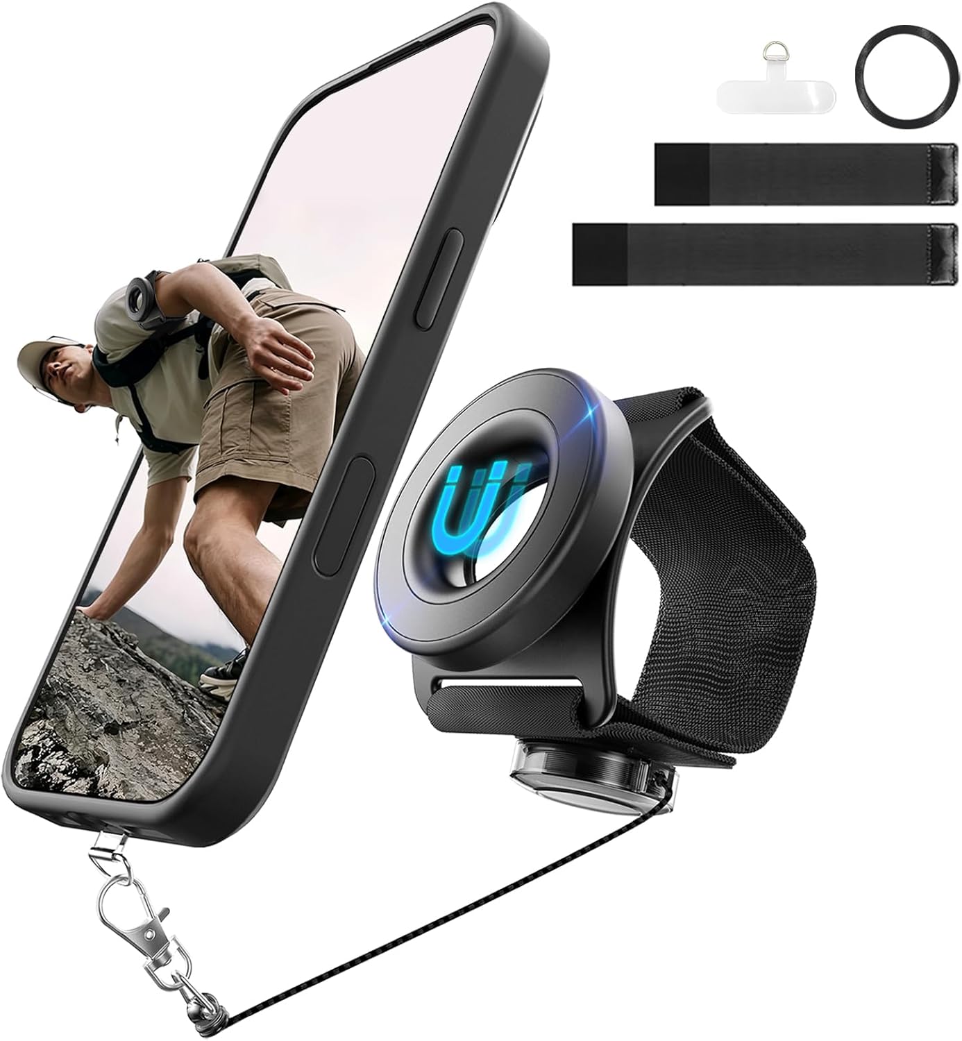 Running Phone Holder,Upgraded N52 Magnetic with Telescopic Anti-Drop Lanyard,360° Rotatable Wristband&Armband,Universal for All Cell Phones iPhone Samsung Android