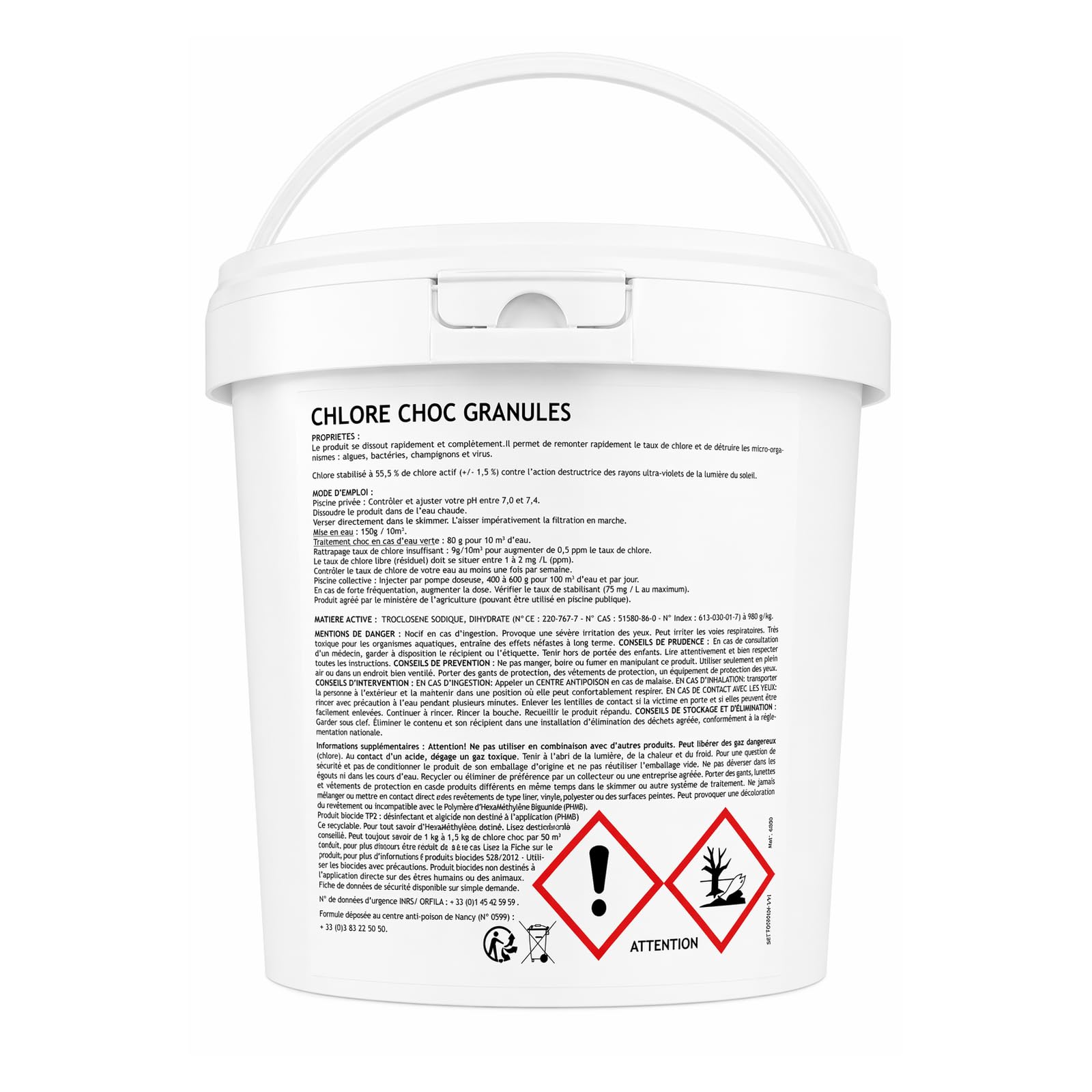 Chlore Choc Piscine Granulés 5kg – Désinfection Rapide et Efficace – Traitement Choc Eau Verte – Compatible Tous Types de Piscines – 55% en Chlore Actif