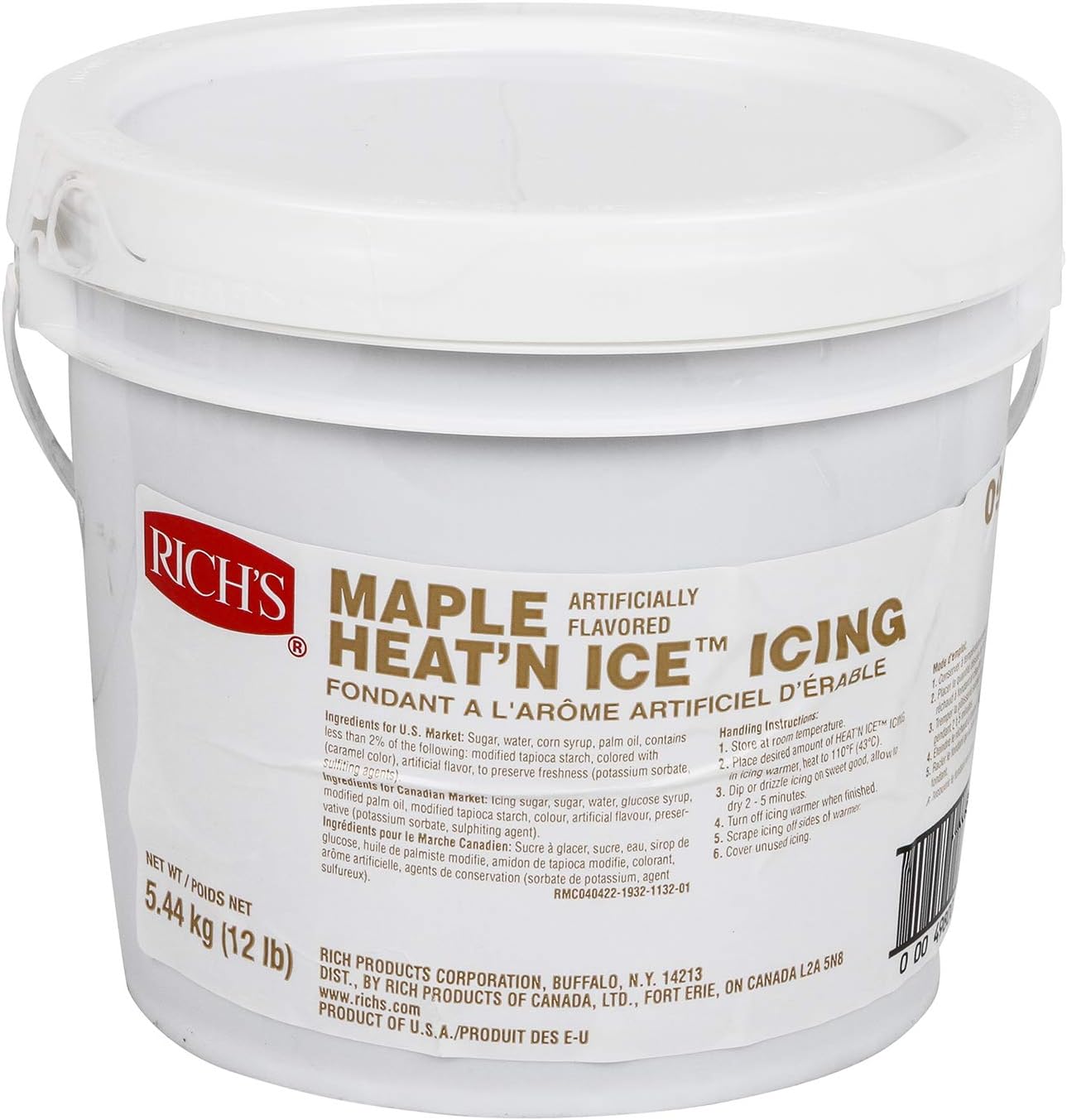 Heat 'N Ice, Icing for Donuts, Rolls & More, Pail, Maple, 192 Ounce