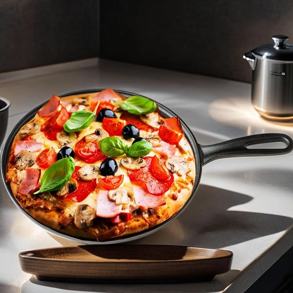 La Cuisine 28cm Tawa Roti Dosa Comale Crepe Pan Piastra per Pizza in Ghisa, Rivestimento Pre-Condimento, Adatto al Forno, Senza PFOA e PTFE - 3