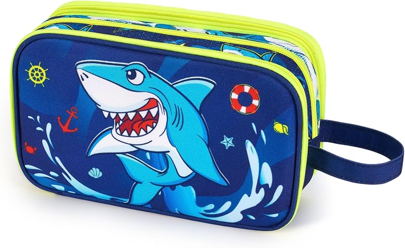 Necessaire infantil WAWSAM com estampa de tubarão Shark A e bolso de tela