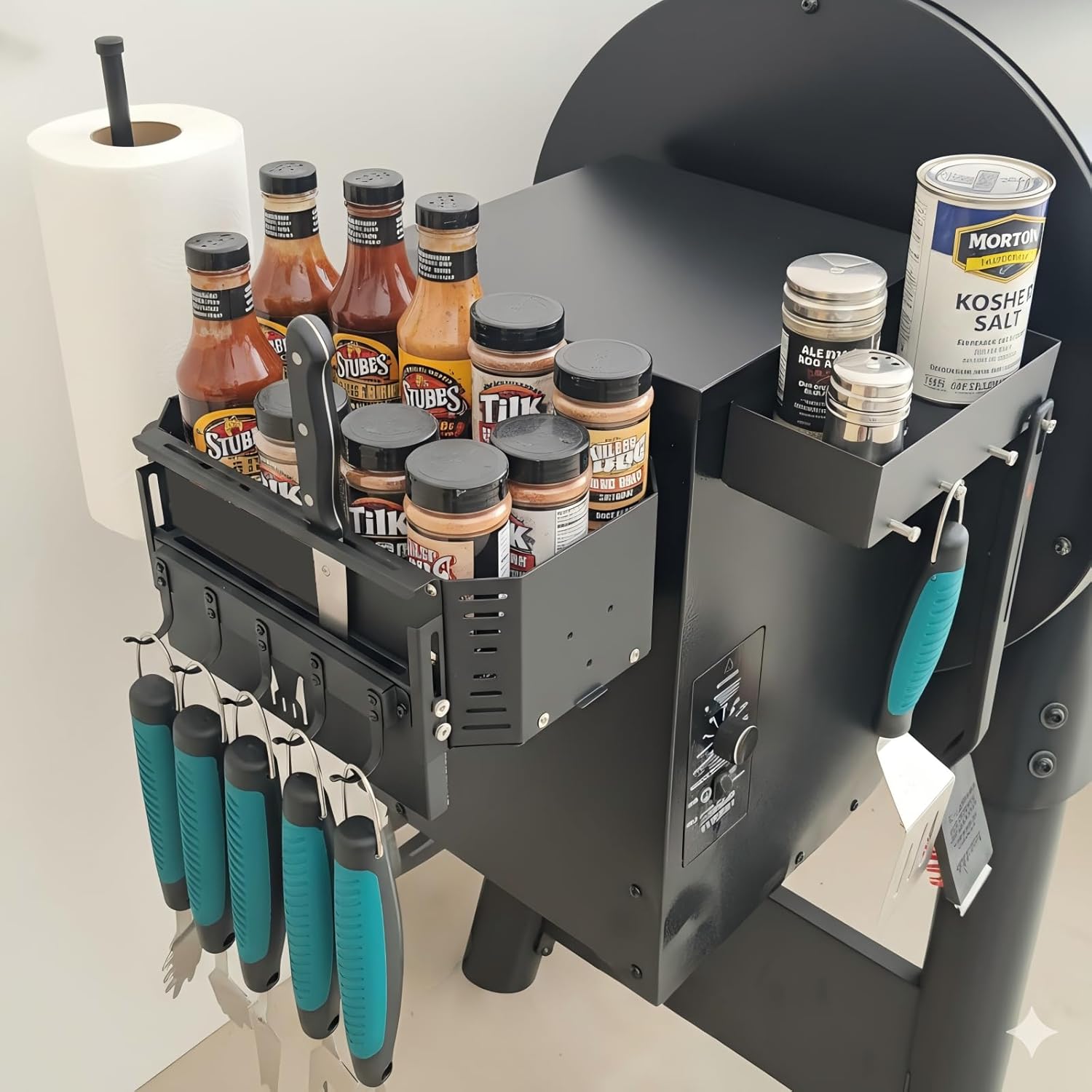 Magnetic Grill Storage Bin Organizer with Paper Towel Holder for Traeger Ironwood 650/885, Pro 575/780/34/22, Pit Boss & Z-Grills, Smoker Grill Accessories