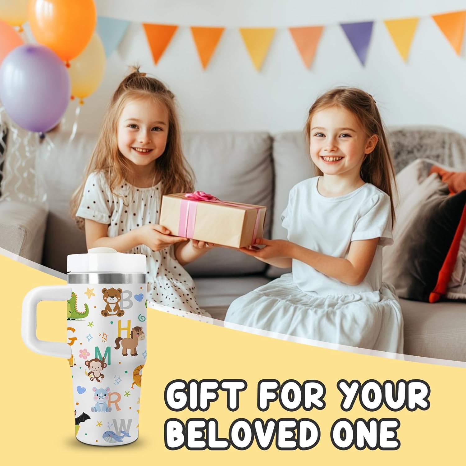 14 oz Kids Animal Alphabet Tumbler with with Handle Straw Lid, Stainless Steel Insulated Water Tumbler, Abc Letters Stuff, for Sports, School, Travel - Back to School Children Birthday Gifts Cups(1pc) - Image 7