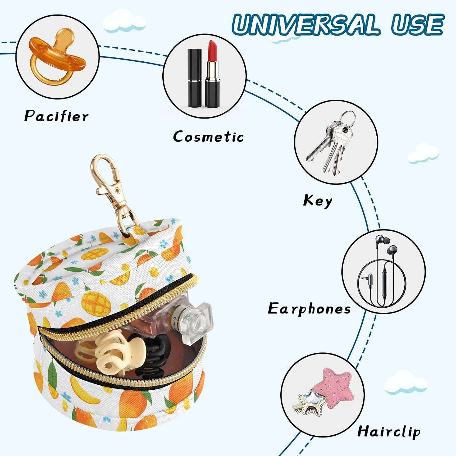 Mango Leaves Flowers Cubes Baby Pacifier Holder Case with Clip Portable Pacifier Storage Organizer Round Container Pouch Box Fits Diaper Bag Stroller Purse image 5