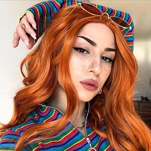 Peluca naranja jengibre con encaje frontal naranja miel para mujer, realista, larga, ondulada, sin pegamento, suave, predepilada, rizada, sintética,