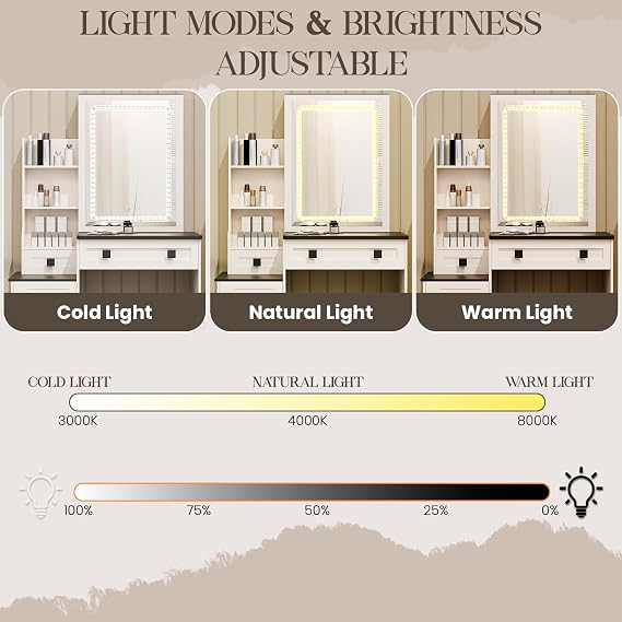 LED-Lighted Vanity Desk with Sliding Mirror with Stool 2 Drawers 1 Barn Door & Open Shelves Ideal Bedroom Dressing Table with Hidden Storage Black