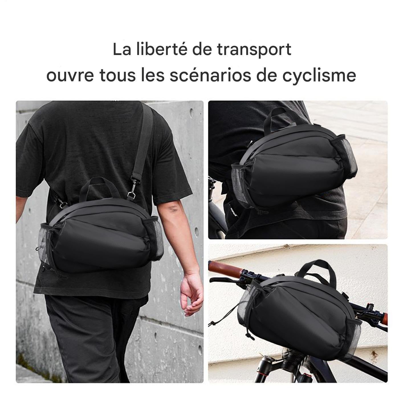 Sac de Guidon de Vélo Poche De Cadre Avec Fermeture Éclair Et Bandoulière | Pochette Étanche Accessoires Vélo pour Randonnée VTT Route Ville
