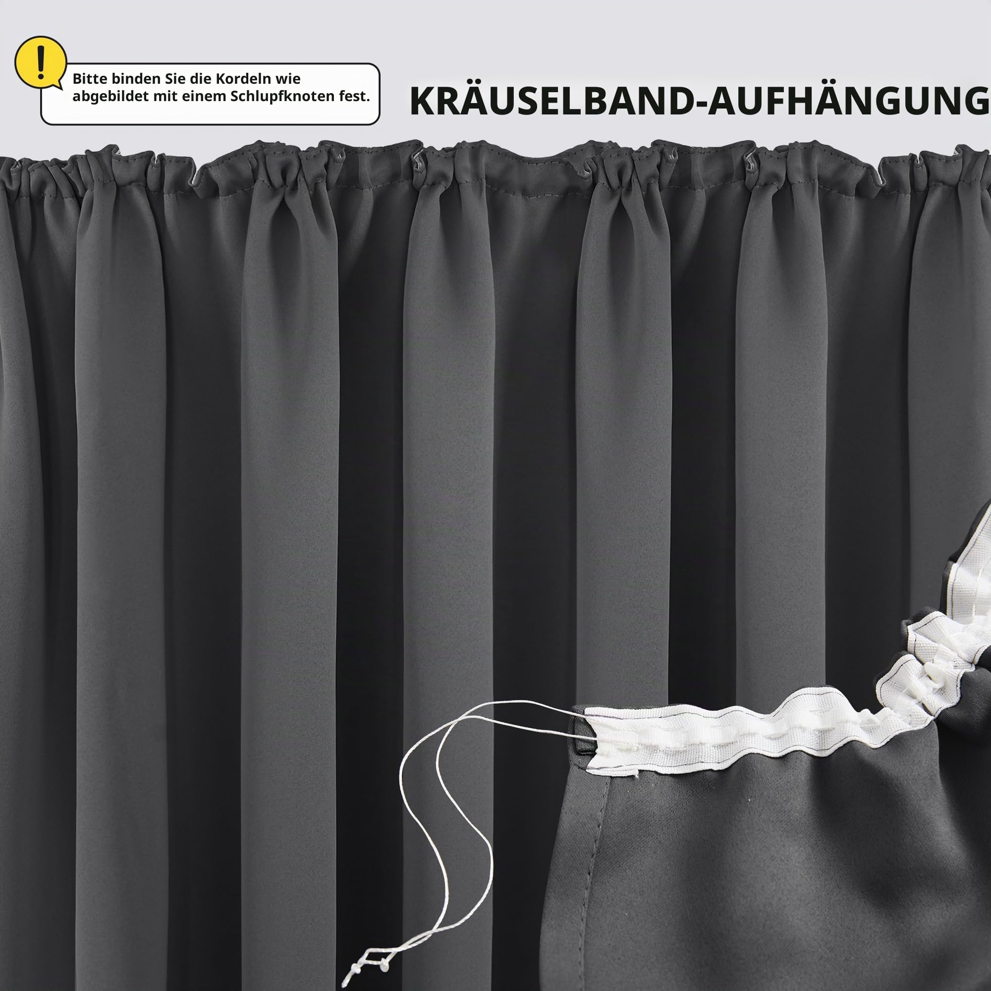 Deconovo Vorhänge mit Kräuselband Vorhang Abdunklungsvorhang Dicke Gardinen Wohnzimmer Winter, 245x140 cm(HöhexBreite), Dunkelgrau, 2er Set