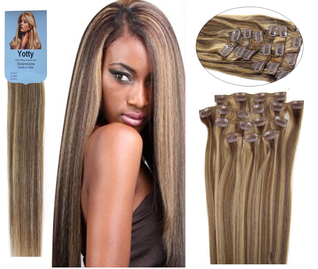 Women Remy Human Hair Clip in Extensions Full Head (20''70g, Lila)