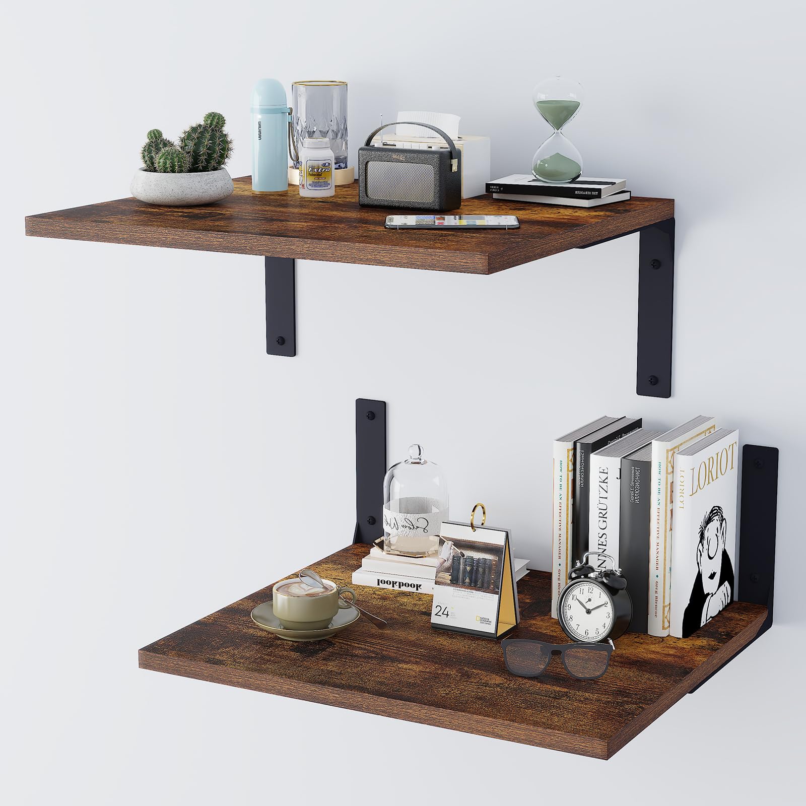 Deep Wall Shelves, Floating Shelves for Display, 12' Deep Wall Mounted Shelves for Living Room, Bedroom, Kitchen, Office Decor, Modern Hanging Bookshelf (Brown, 16 * 12 Inches)