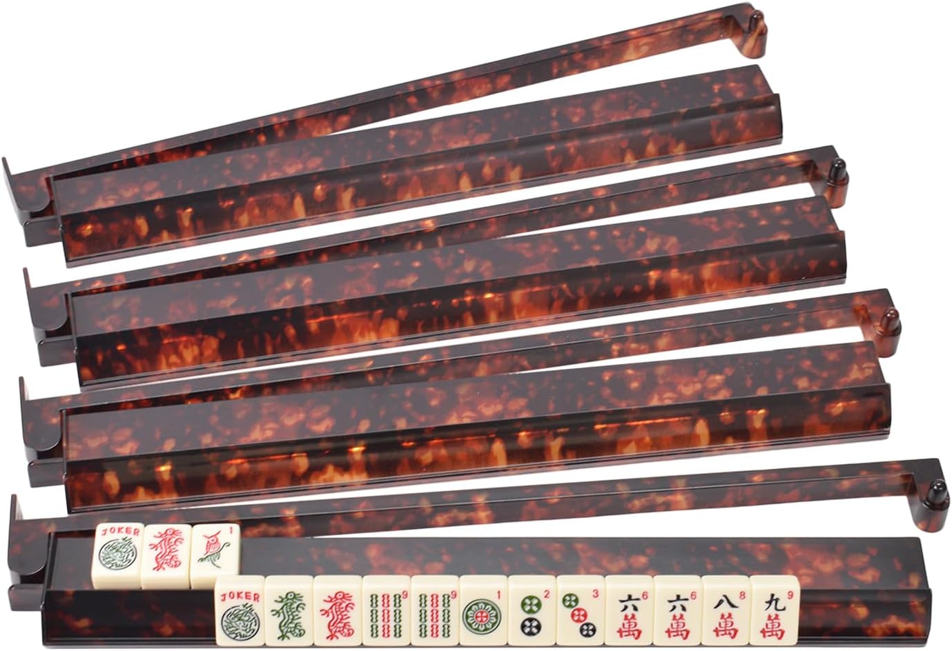 Mahjong Racks with Pushers Set of 4 - Acrylic Tortoise Shells Mahjong Racks with Detachable Magnetic Pushers, Mah Jong Rack & Pusher Set for Home House Travel Club Holiday Festive