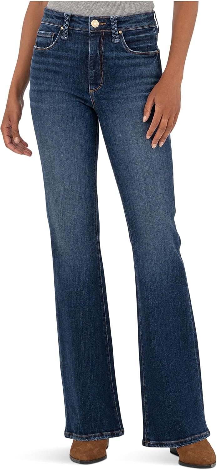 KUT from the Kloth Women's Petite Ana High Rise Fab Ab Flare Braid Beltloop