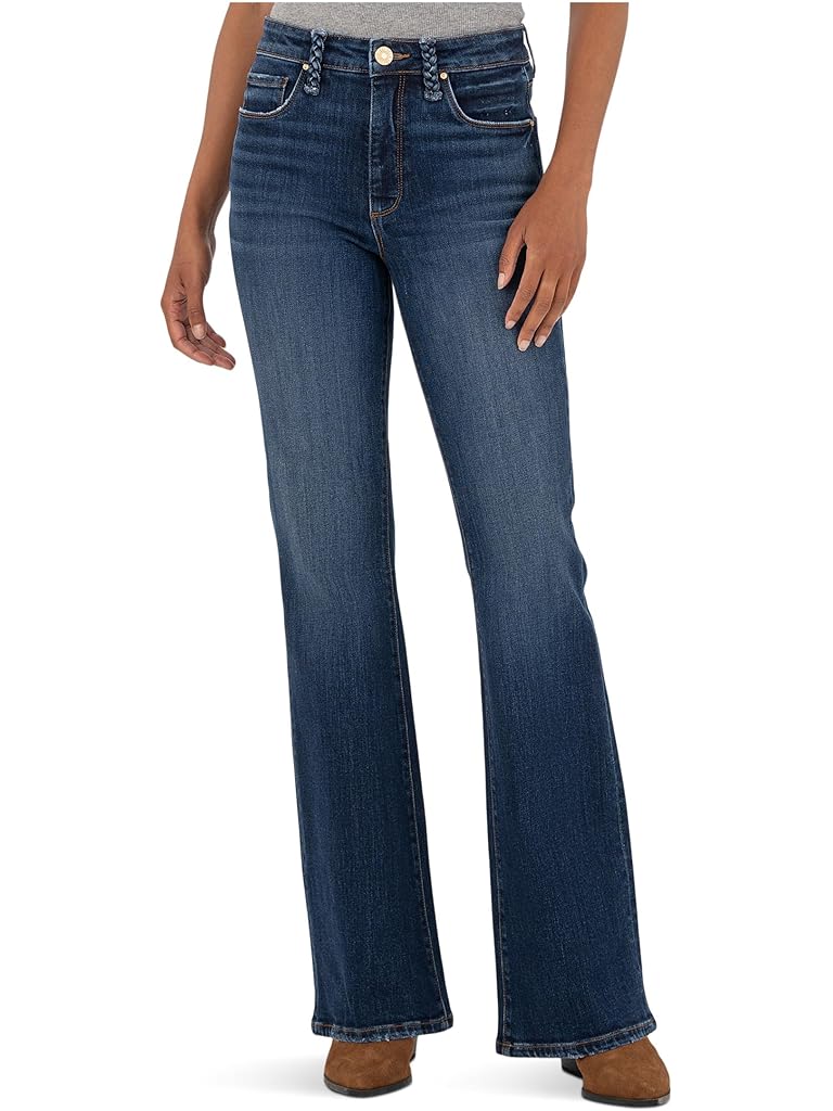 Blue KUT from the Kloth Petite Ana High Rise Fab Ab Flare Braid Beltloop