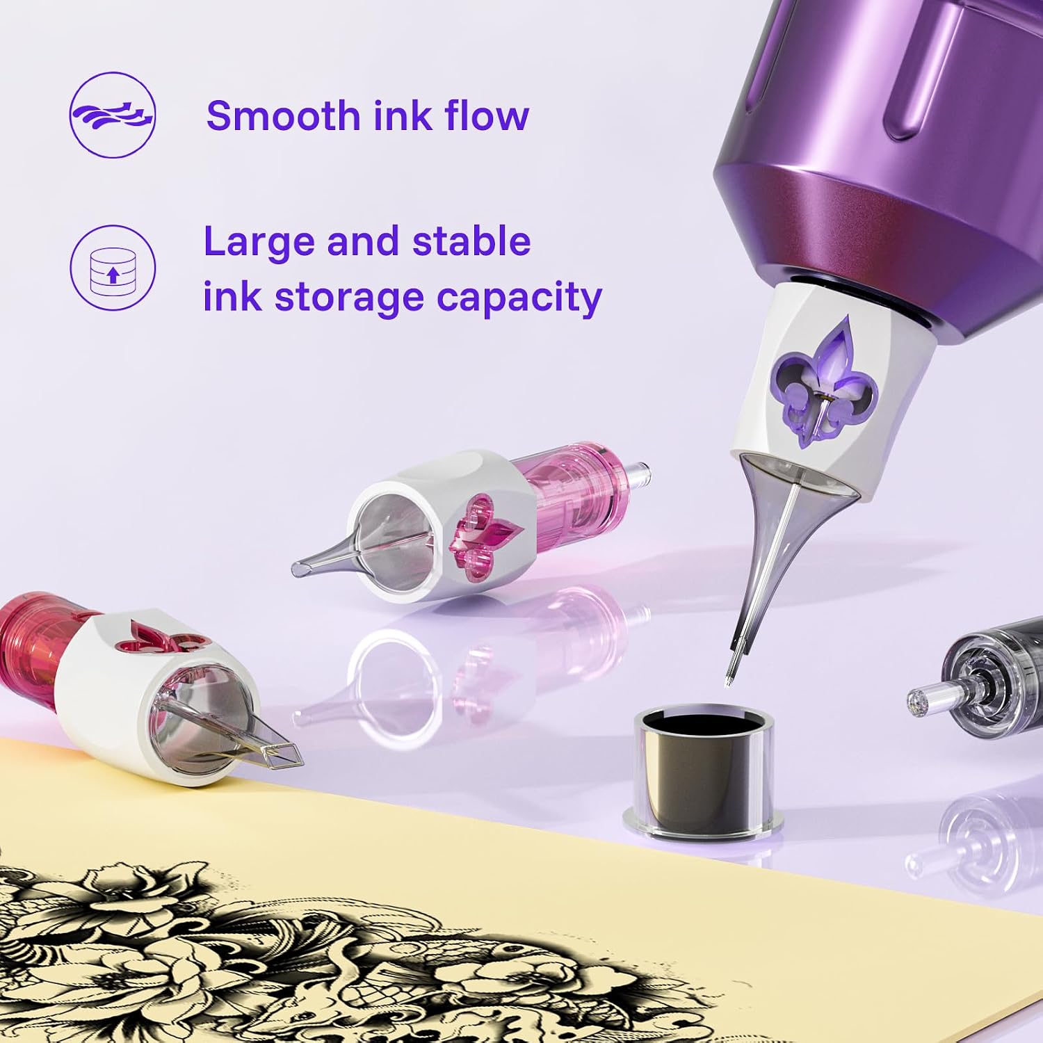 50PCS Tattoo Needles, Mixed Sizes Tattoo Cartridge Needles with Finger Ledge - #12 Standard RL/RS/RM/M1 Disposable Tattoo Needle Cartridges Membrane for Tattoo Gun Round Liner Shader Magnum