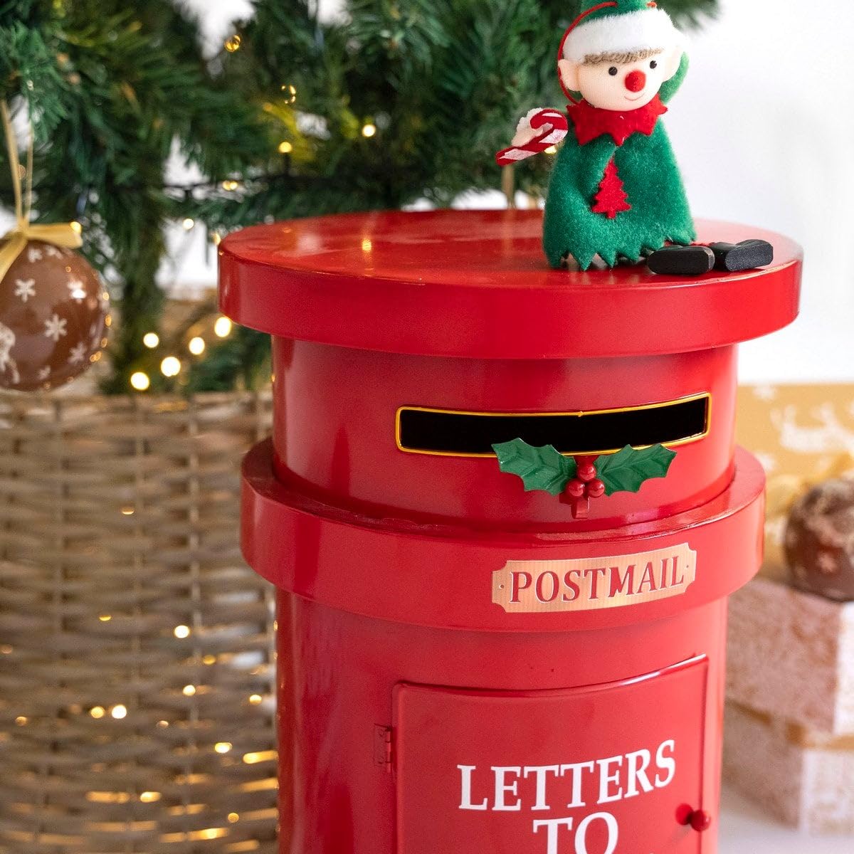 LOLAhome Buzón de Navidad con Ranura para Cartas Rojo de Metal de 38 cm