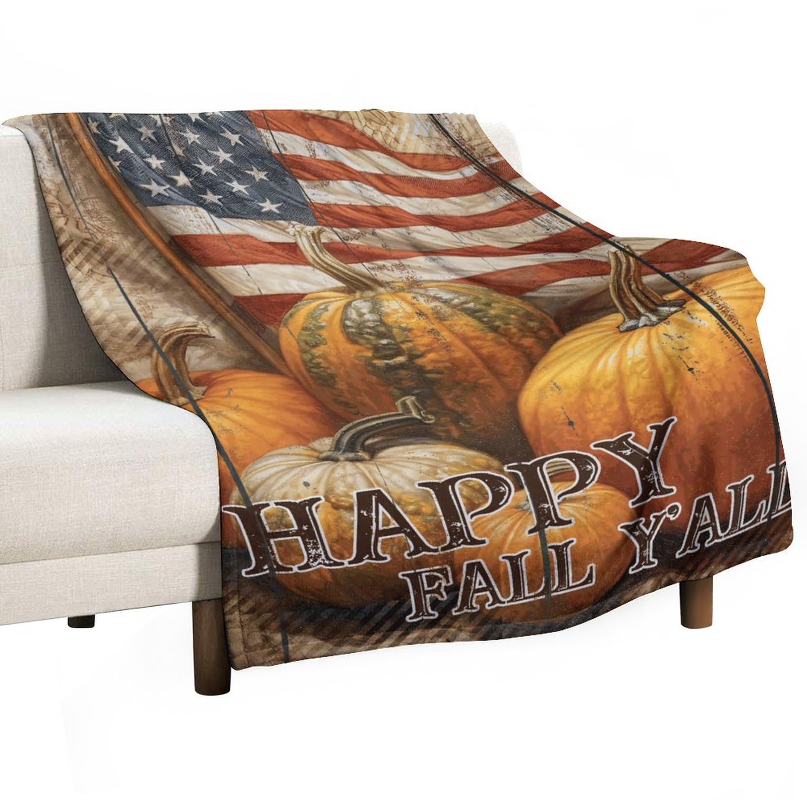 Couverture de lit cocooning Happy Fall plaid automne pour douceur d'Halloween