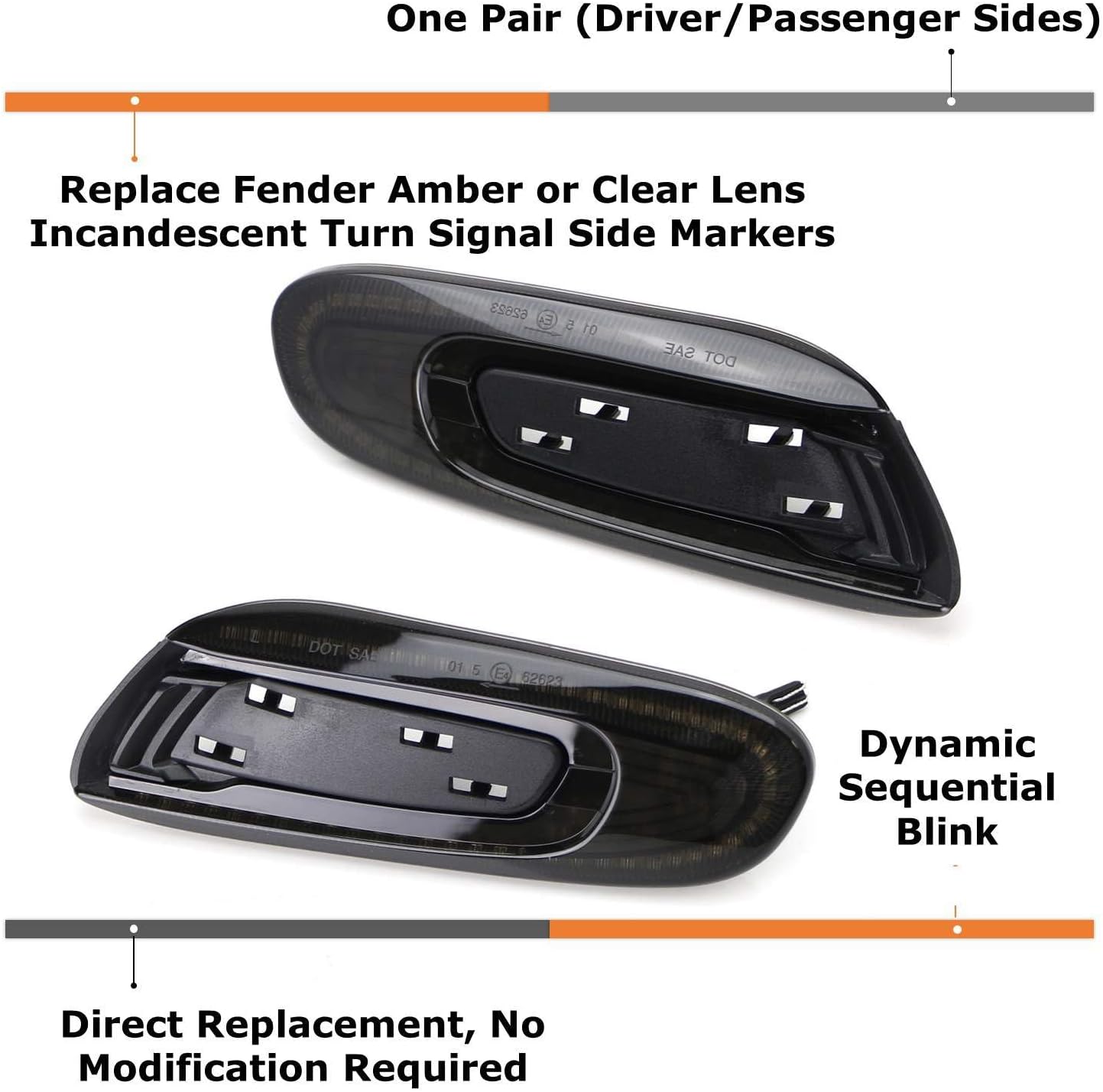 iJDMTOY Euro Smoked Lens Sequential Blink Amber LED Fender Side Marker Light Kit Compatible With MINI Cooper F55 F56 F57 Hardtop/5-Door/Convertible, 56 LED Diodes, Replace OEM Amber/Clear Sidemarkers