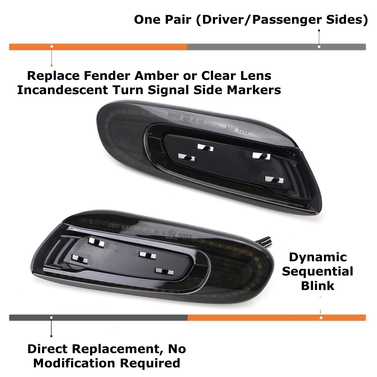 iJDMTOY Euro Smoked Lens Sequential Blink Amber LED Fender Side Marker Light Kit Compatible With MINI Cooper F55 F56 F57 Hardtop/5-Door/Convertible, 56 LED Diodes, Replace OEM Amber/Clear Sidemarkers