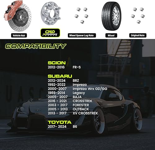 Miniatura 8 de Customadeonly Espaciadores de rueda centrados forjados de 0.197 x 3.937 in de 1.969 in, color negro (2 piezas) - Compatible con Subaru BRZ, Impreza,