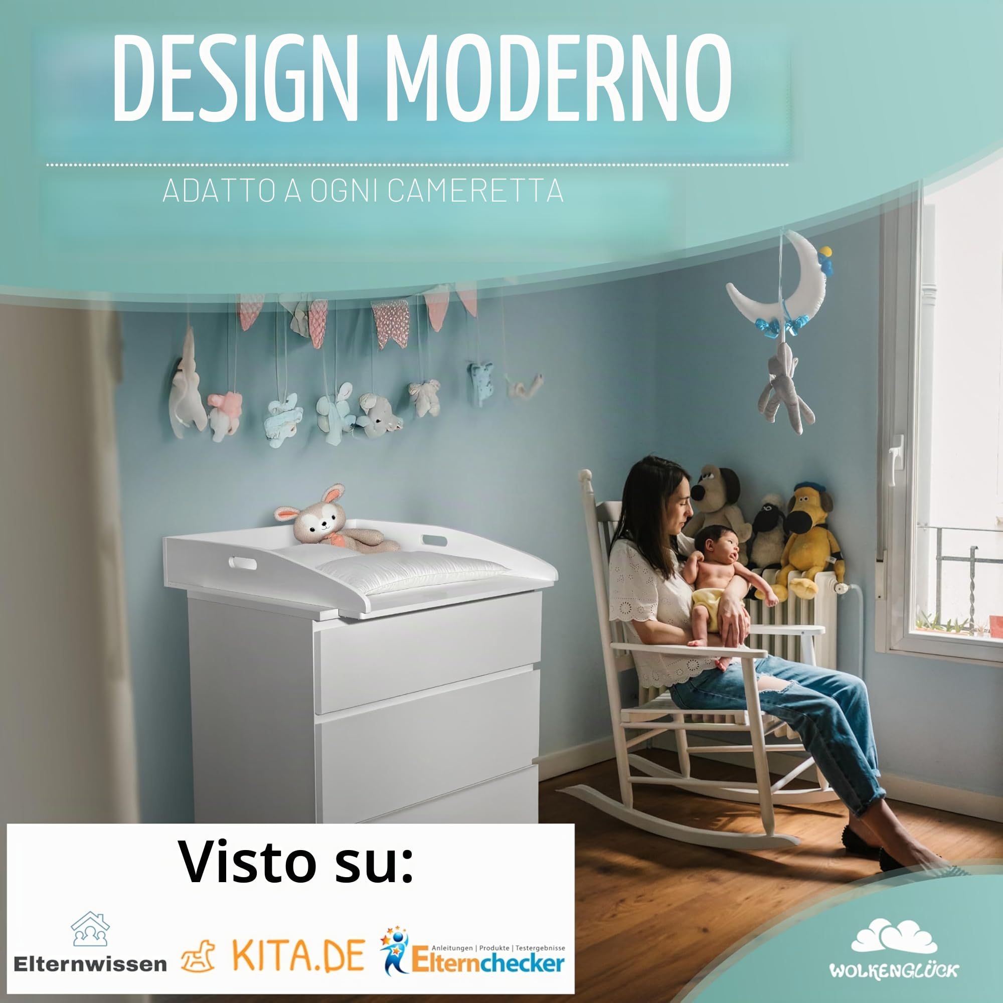 WOLKENGLÜCK Malm Materassino per fasciatoio 73 x 70 x 13 cm inclinabile montabile a parete