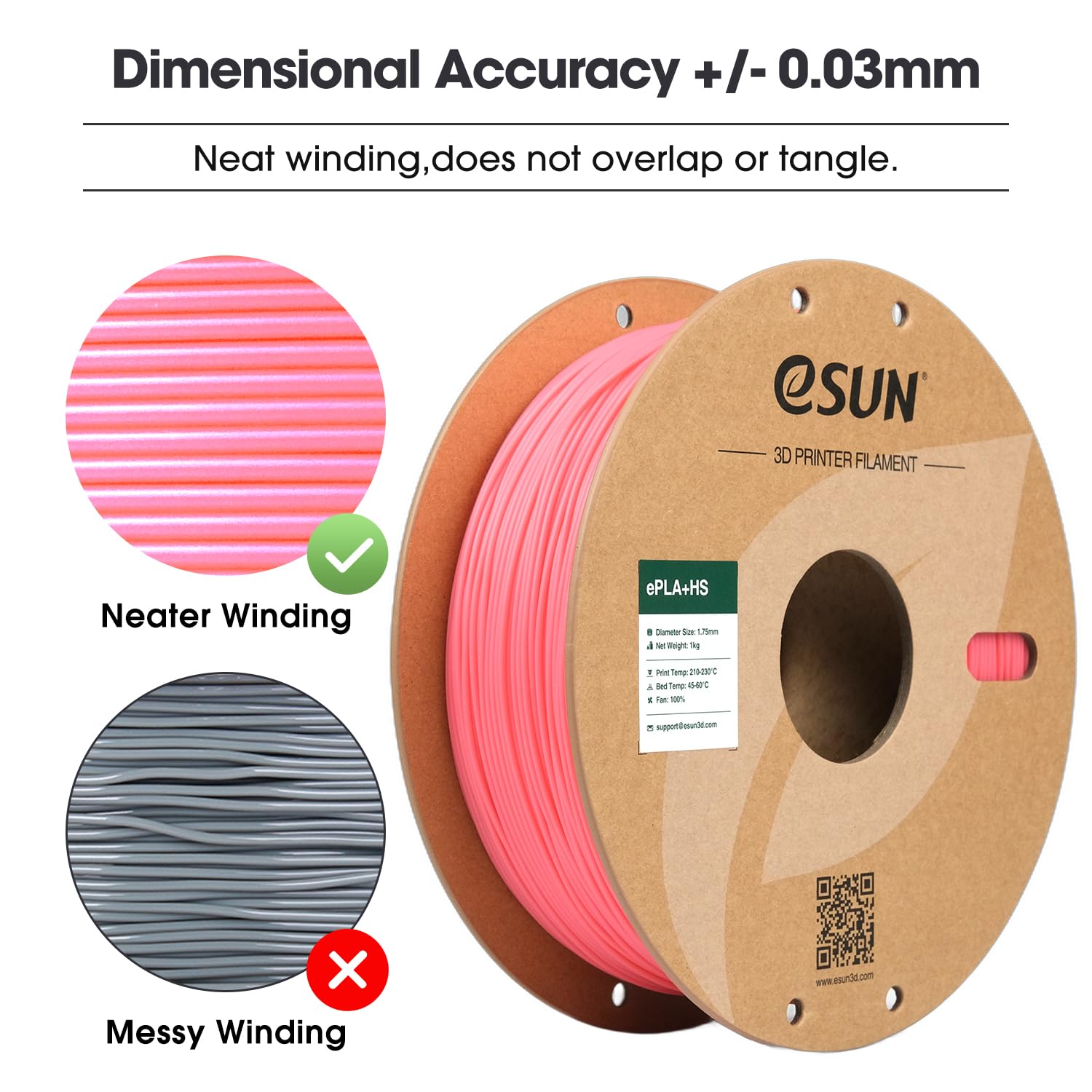 eSUN PLA+ Filamento 1,75 mm, PLA+HS Filamento per stampante 3D ad alta velocità Precisione dimensionale +/- 0,03 mm, bobina da 1 kg (2,2 libbre) per la stampa 3D Speedy, Rosa