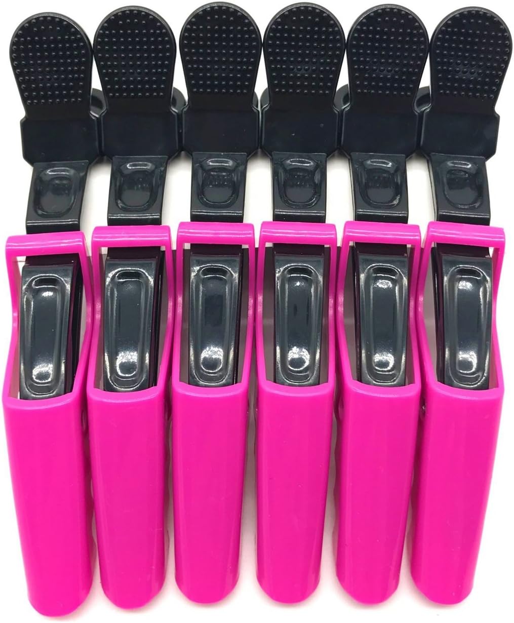 BEINY 6PCS Plastic Crocodile Hair Styling Clips with Non Slip Grip - Double Colored Barrettes for Thick Hair - Salon Sectioning Alligator Clips - DIY Accessories Hairpins for Women Girls (Rose Red)
