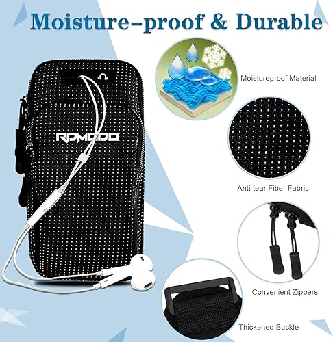 Miniatura 3 de Soporte para teléfono para correr, resistente al agua, para iPhone, Samsung y LG, 2 bolsillos, tamaño grande, banda elástica, bolsa de teléfono para