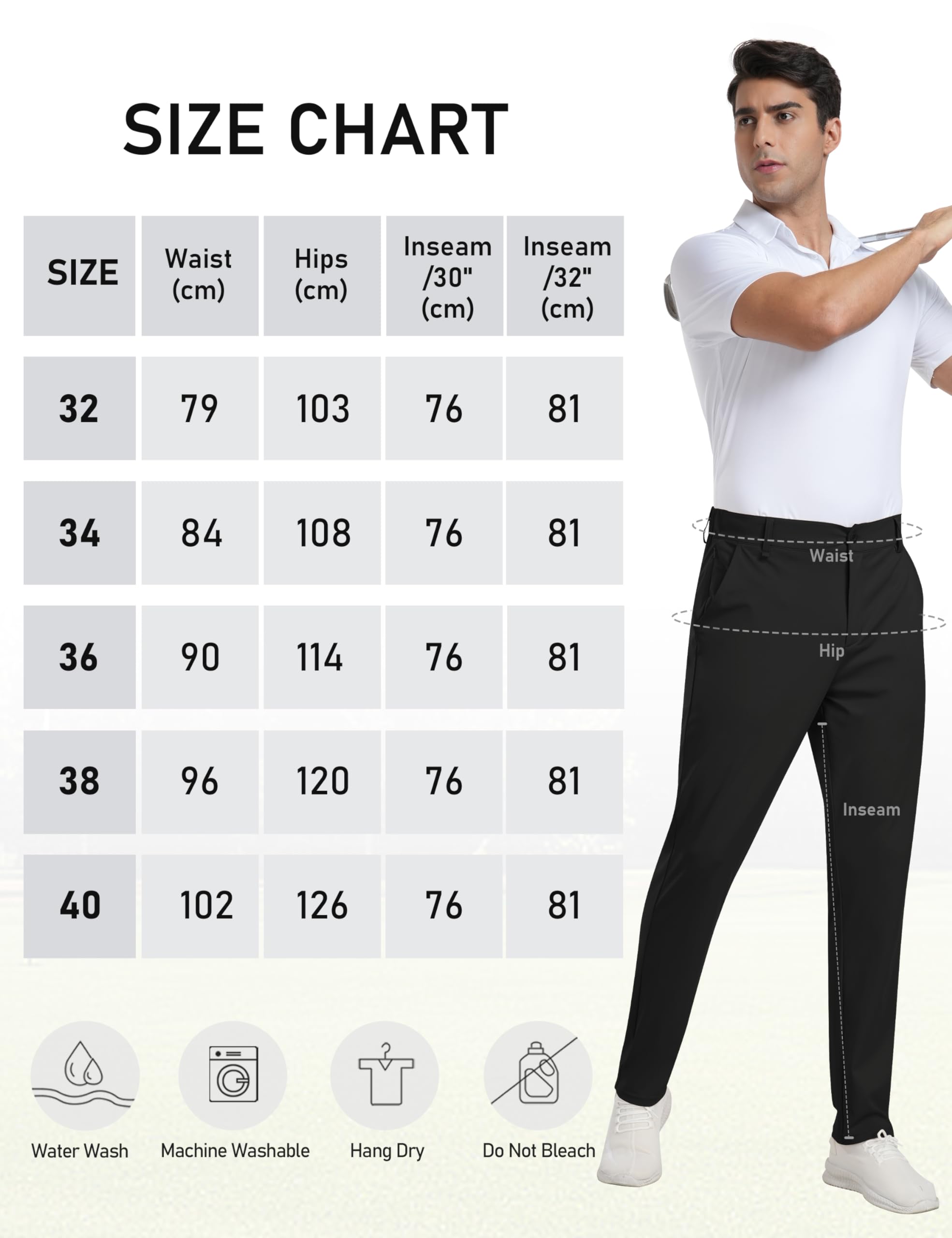 MoFiz Spodnie golfowe Męskie spodnie sportowe o wąskim kroju slim fit sportowe długie spodnie z 5 kieszeniami 30"