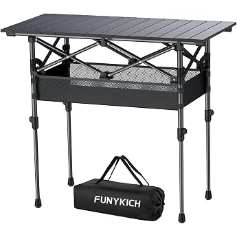 FUNYKICH Folding Camping Table 82 x 40 cm 2 Heights Adjustable 40/70 cm