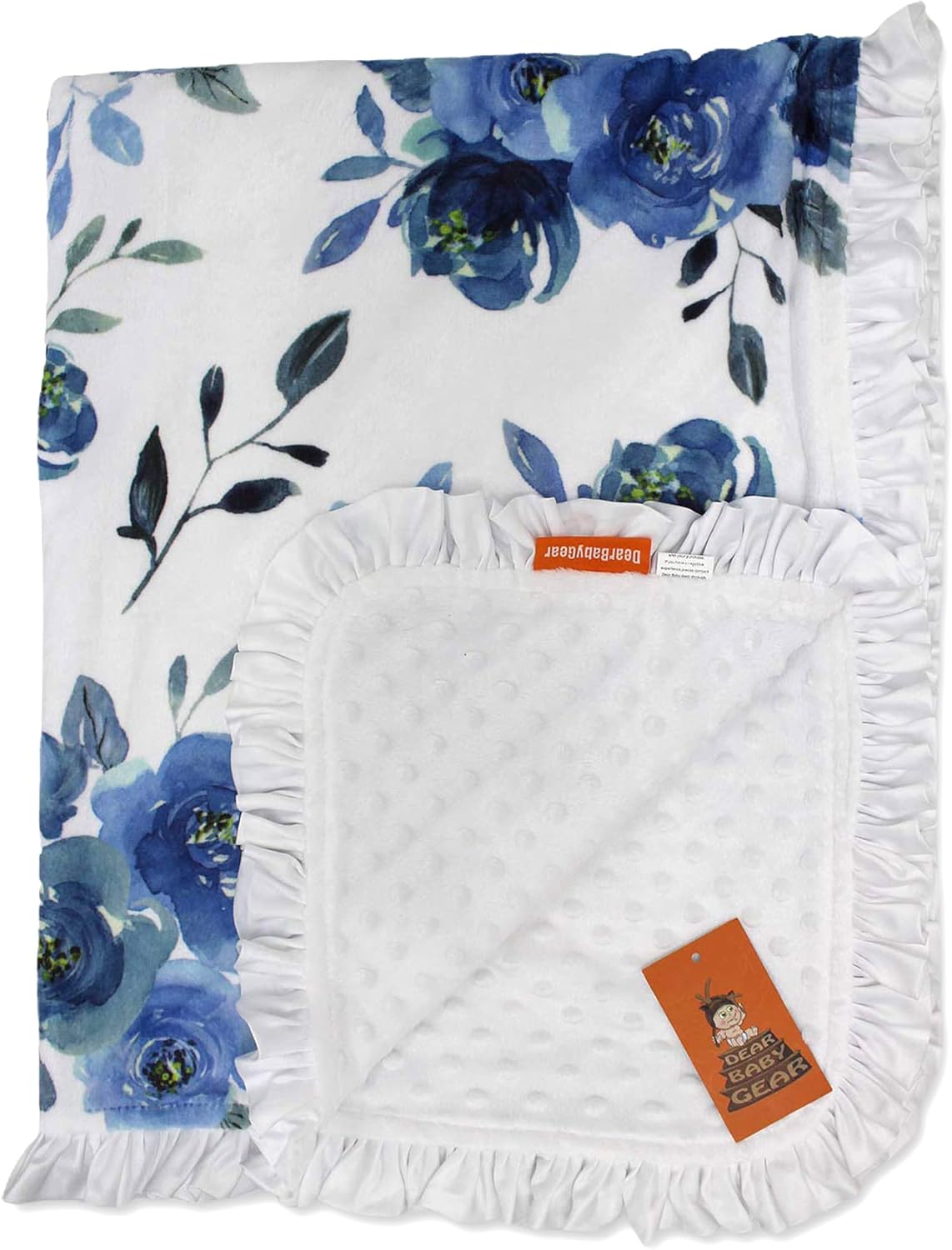 Dear Baby Gear - Reversible Baby Blankets - Soft Nursery Blanket for Newborn - Toddler Blankey - Throw Blanket for Boys & Girls - Infant Blankets - 43x33 (Blue Watercolor Roses on White w/Ruffles)