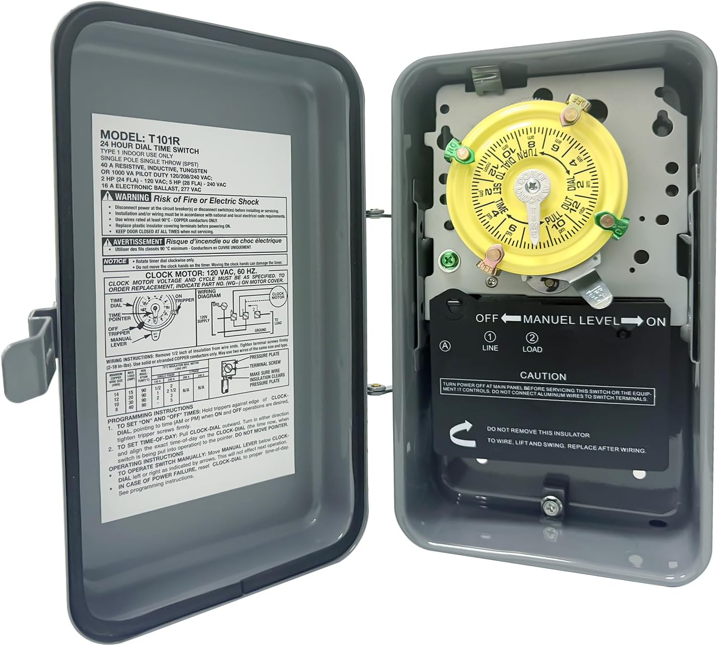 T104 Mechanical Timer Switch, 208–277 VAC 40 Amp,Pool Pump Switch, 24 Hour 12 ON/Off for Pump, Heavy Duty Pool Timers Outdoor, Timer for Lights HVAC Systems, 5 Years Warranty