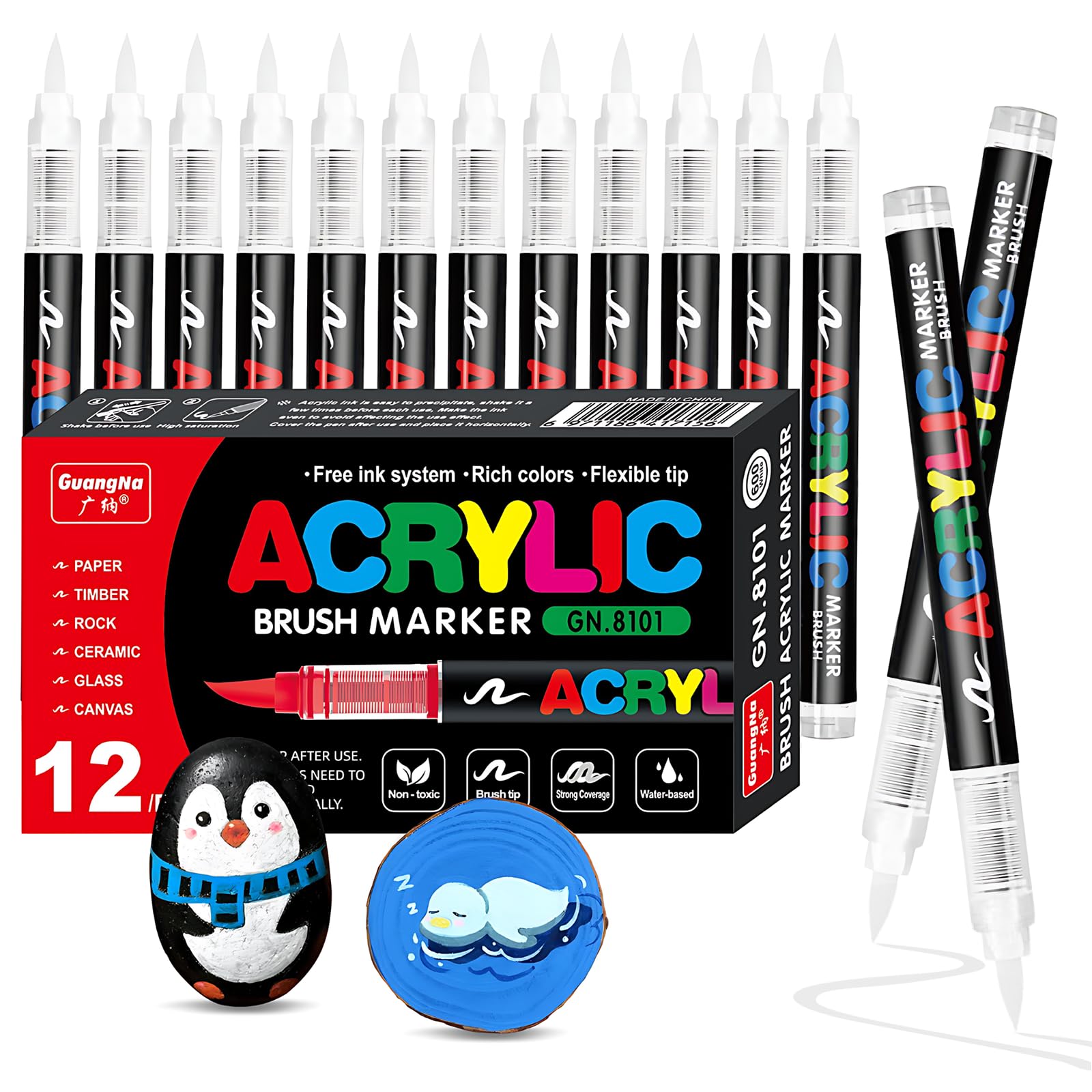Vakki 200 Acrylstifte für steine wasserfest, Pinselspitze Acrylmarker, Acrylic marker Acrylmarker Set Perfekt für Steine Bemalen, Glas, Holz, Keramik, Metall & Leinwand