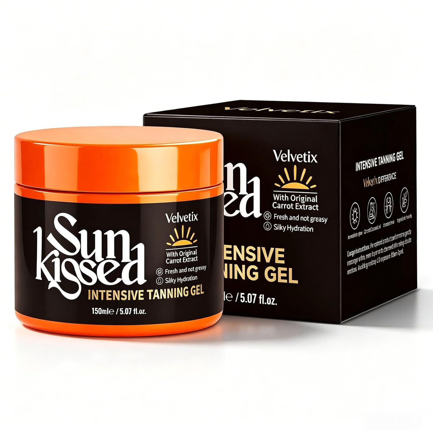 Intensive Tanning Gel for Outdoor Sun, Fast Tanning Accelerator with Carrot Oil & Coconut Oil, Quick-Dry & Non-Greasy Sun Tanning Butter, Streak-Free Natural Bronze Glow, Vegan, 5 oz