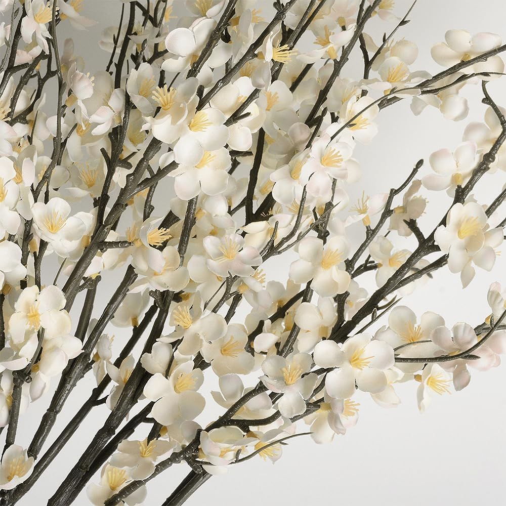 CLONG Artificial Cherry Blossom Branches for Vase Faux Cherry Blossom Stems Long Stem Artificial Flowers for Tall Vase (5, White)