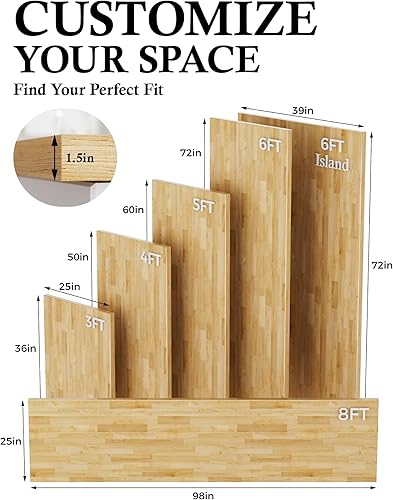 Miniatura 3 de Bloque de carnicero de madera maciza de abedul de 6 pies, 72 x 39 pulgadas, tabla de cortar para isla de cocina, mesa de comedor, oficina,