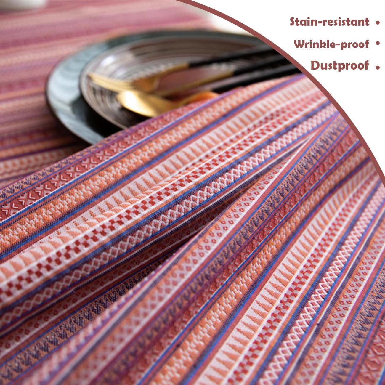 NamUla Boho Tablecloth Polyester Fabric Dust Proof Table Cloth Striped Pattern Tassel Design Tablecloths Rectangle Tabletop Decoration for Farmhouse Kitchen (Stripe,Rectangle,55"x79",6-8 Seats)