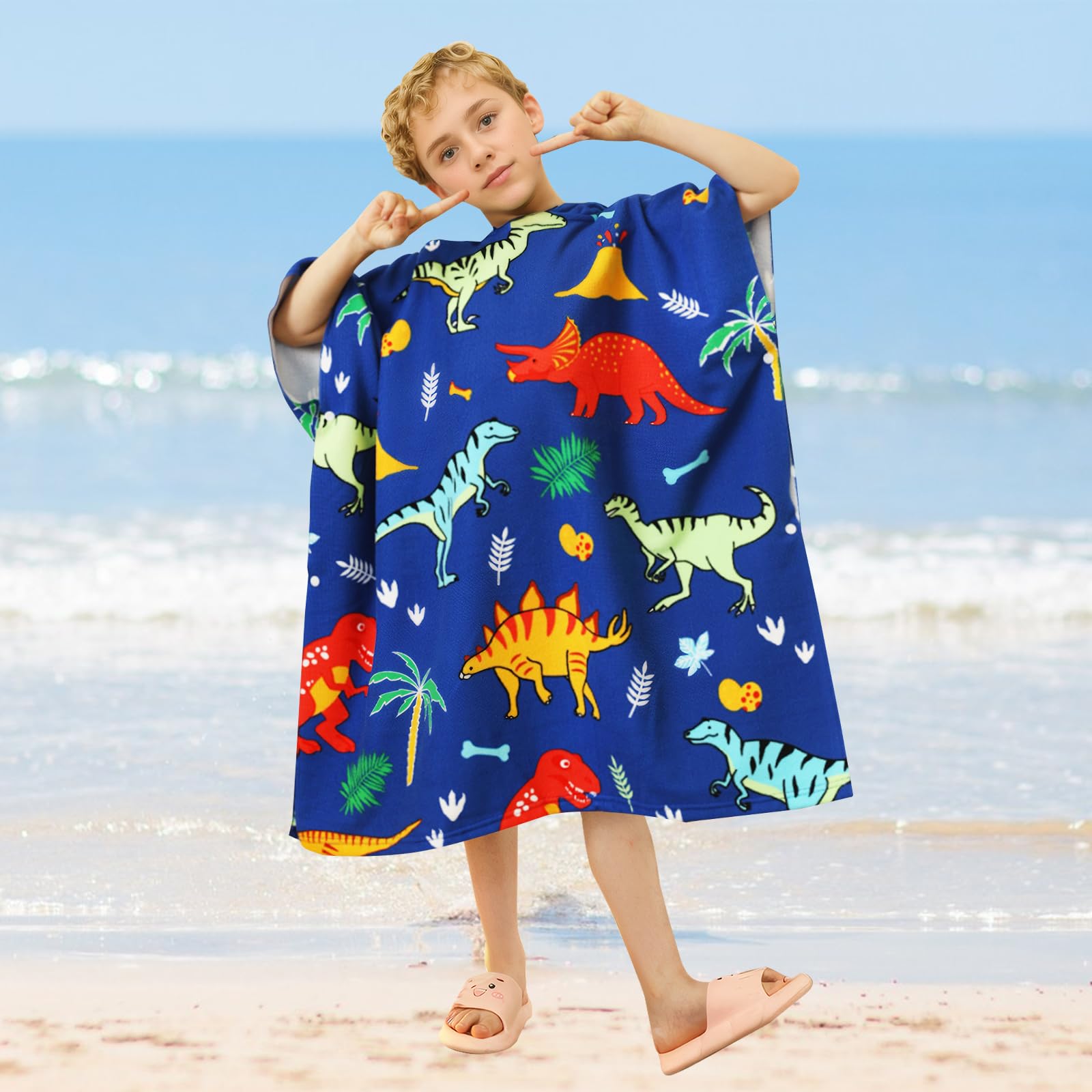 Ręcznik kąpielowy dla dzieci, z mikrofibry, szlafrok kąpielowy, ponczo plażowe, dla dzieci, bardzo miękki i chłonny, dla dziewcząt, chłopców, nastolatków w wieku 6-14 lat