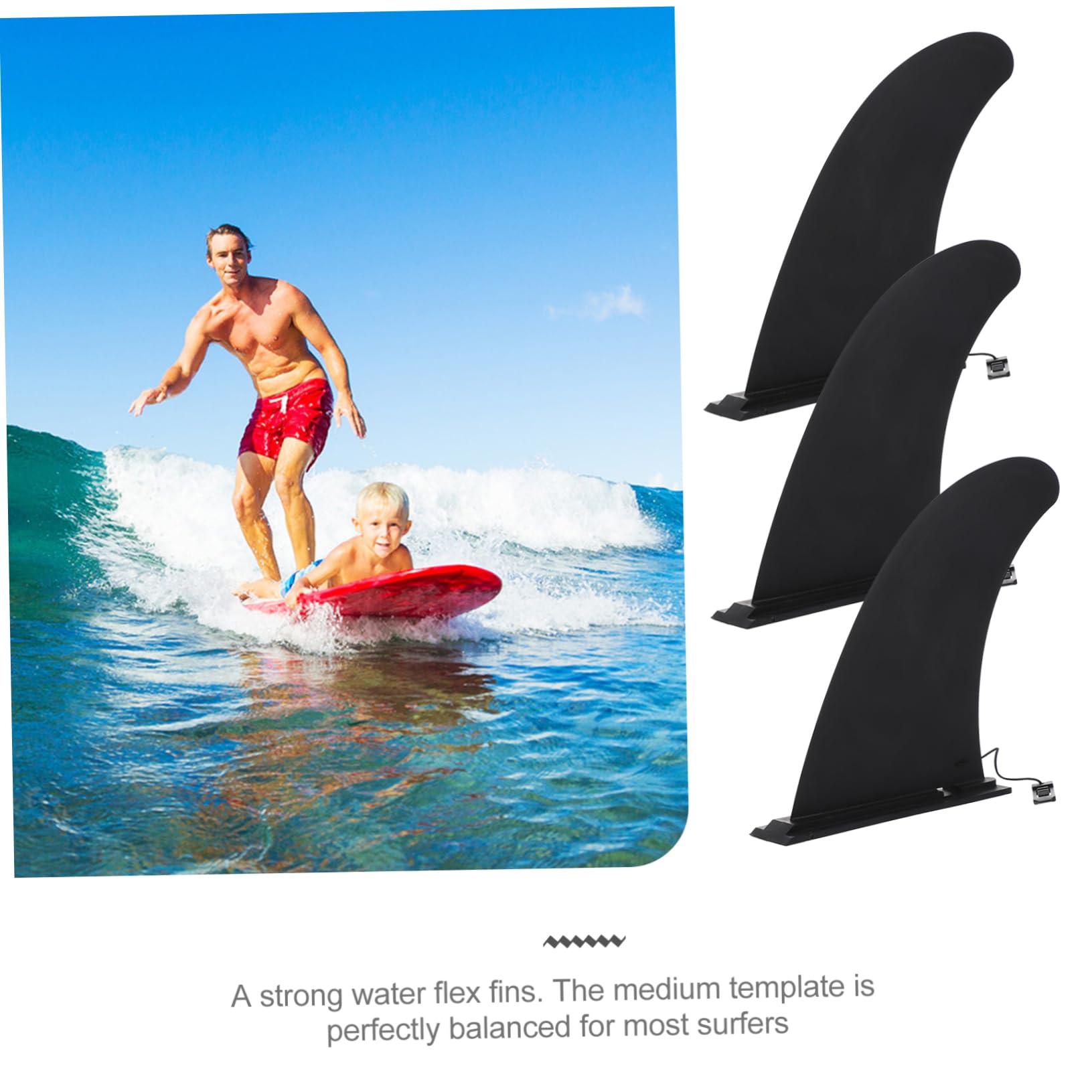 Lot de 3 Ailerons de Surf Centraux en Nylon Noir, à Clipser, pour Planche de Surf, Maintien Renforcé et Virages Serrés | Pivot Facile, Forte Flexion L’eau, Lot de 3 Pièces, Compatible Longboard