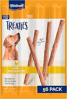 Vitakraft Treaties Dog Chew Sticks - Treats Made with 90% Chicken - Soft Jerky Treats - Dog Chews No Rawhide, 56-Sticks