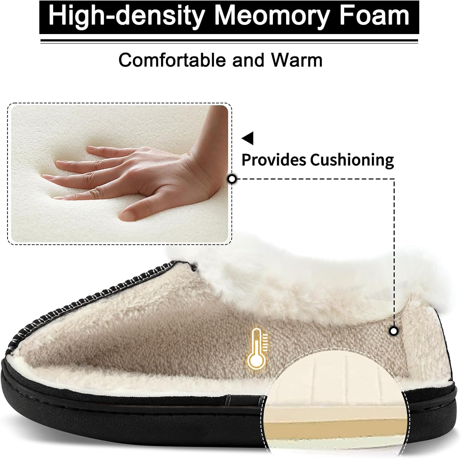 House Slippers for Woman Men, womens slippers on Fuzzy House Shoes Memory Foam with Fuzzy Faux Fur Comfortable Non-Slip Warm Shoes Indoor outdoor Size - Image 4