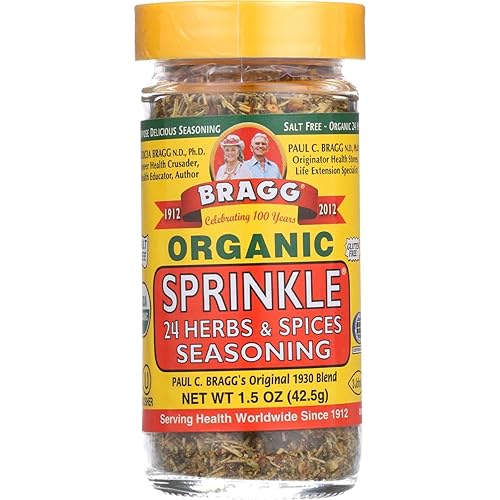 Especias orgánicas para espolvorear de Bragg (24 hierbas y especias), condimento orgánico, botella de 1.5 onzas