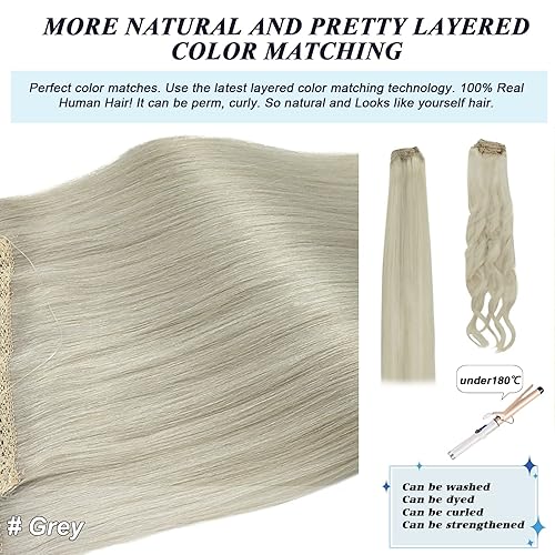 Miniatura 4 de GOO GOO Extensiones de cabello humano real con alambre, 12 pulgadas, 2.47 oz (70 g), color gris, extensiones de cabello con alambre invisible con