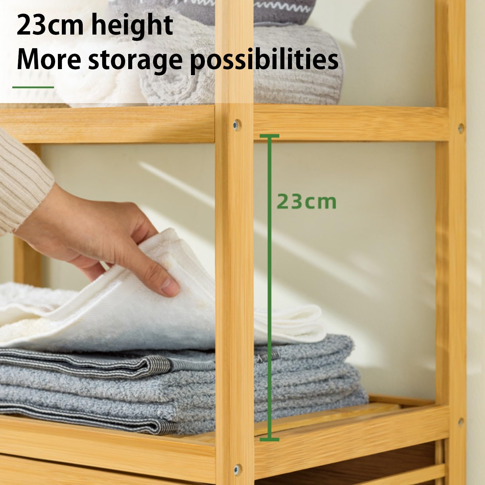 Wäschekorb Bambus, Badschrank mit 2 Ablagen für Badaccessoires als Wäschebehälter mit ausklappbarem Wäschesack Wäschetruhe Einfach zu Montieren für Badezimmer Schlafzimmer Wohnheime(40x30x95cm/