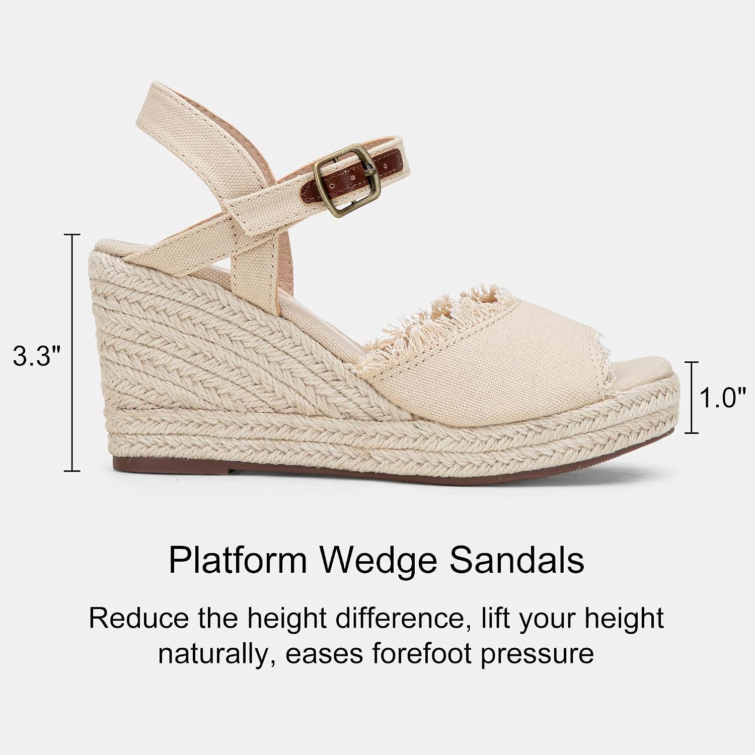Vepose Women's Wedge Sandals Peep Toe, 3.3 Inch High Heel Platform Espadrilles Dressy Comfortable Summer Vacation Trendy Ankle Strap Buckle Shoes Work Wedding 880