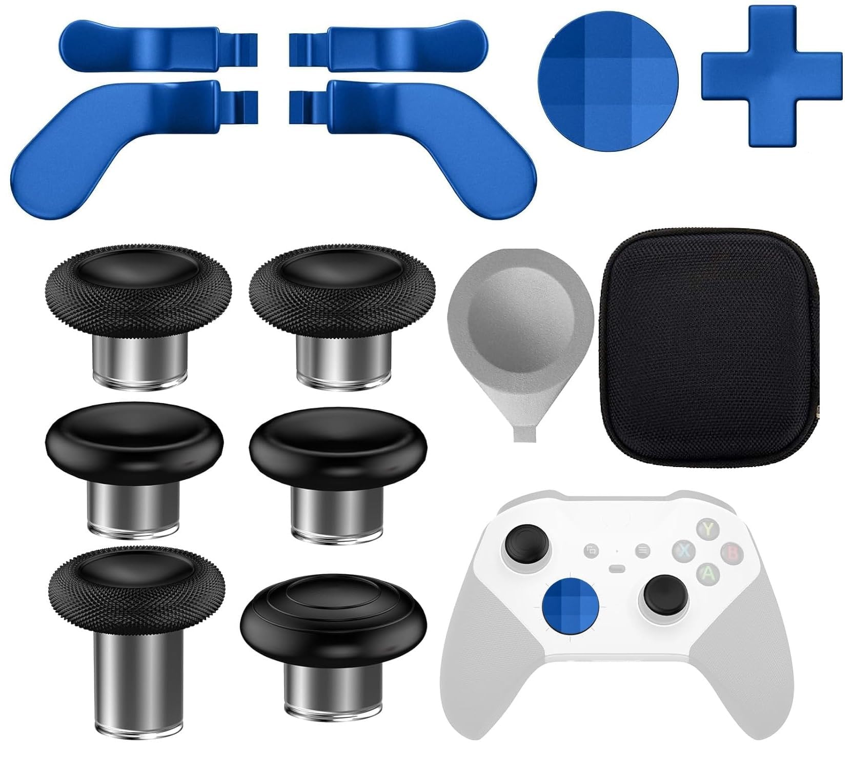 17 in 1 Accessories Kit for Xbox Elite Series 2 Controller, Full Set of Thumbsticks Replacements for Xbox Elite 2 Core with 6 Swap Joysticks, 4 Paddles, 2 D-Pads, 3 Tool and 1 Bag (Blue)