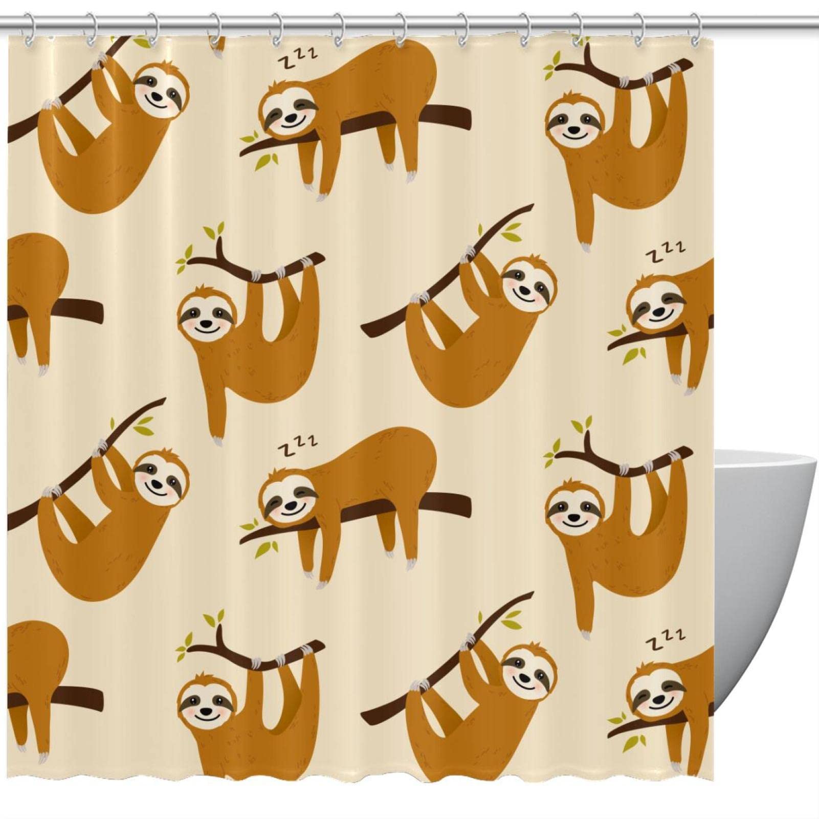 Rideau de douche 168 x 183 cm imperméable à motif paresseux rigolo